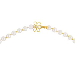 Κολιέ με Κ14 χρυσό κούμπωμα λουλούδι με ζιργκόν και λευκά μαργαριτάρια - F126590